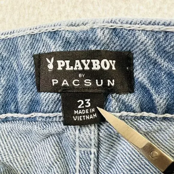 Playboy by PacSun Size 23 Eco Super Distressed High Waisted Baggy Jeans - Picture 3 of 15